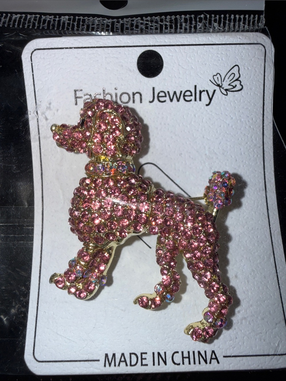 Fashion Jewelry Pink Poodle Rhinestone Brooch